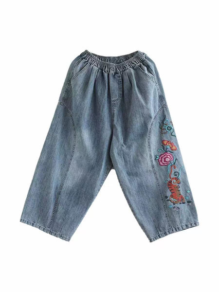 Women Artsy Flower Embroidery Denim Harem Pants AS1006 Ada Fashion