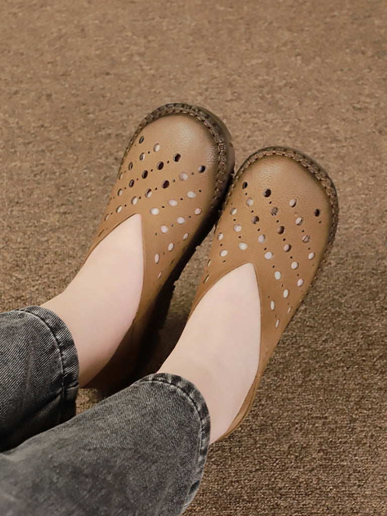 Women Vintage Leather Summer Cutout Flat Sandals SC1026 Ada Fashion