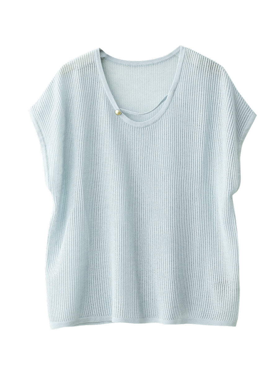 Women Summer Artsy O-Neck Solid Thin Shirt CX036 ZMMM