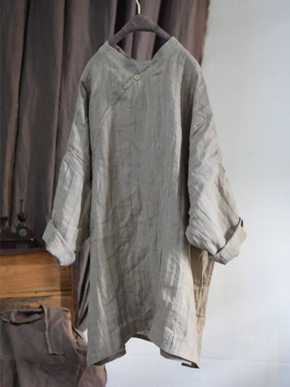 Women Vintage Solid Linen Loose Long Blouse KL1033 Ada Fashion