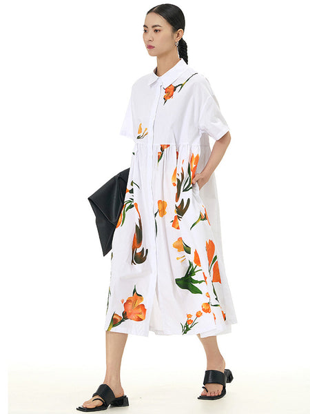 Women Casual Summer Flower Loose Cotton Dress XX1041 Ada Fashion