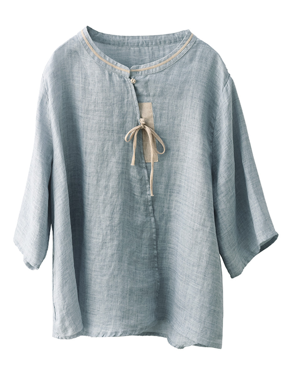 Women Ethnic Summer Spliced Ramie Shirt SC1022 Ada Fashion