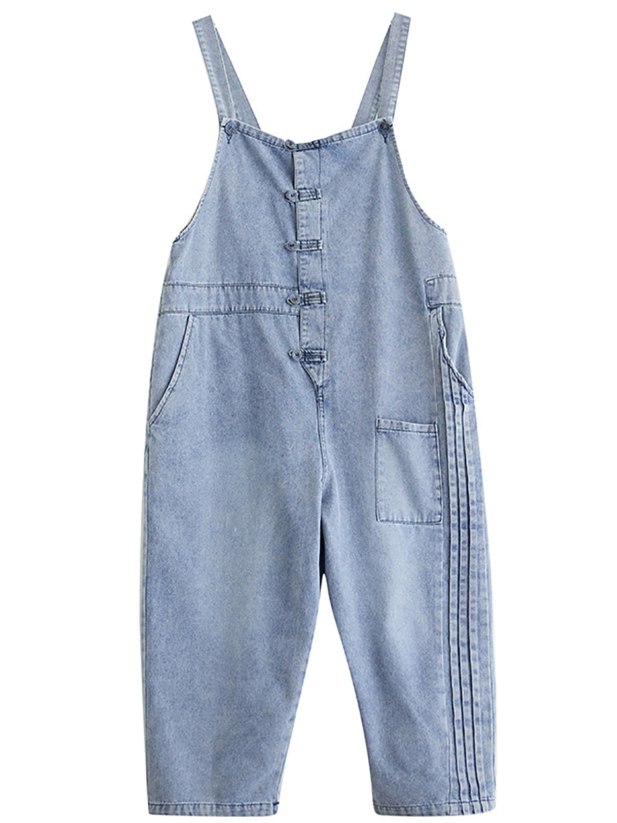 Women Summer Casual Solid Denim Shirred Jumpsuits AT1032 ZMFS