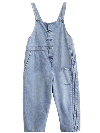 Women Summer Casual Solid Denim Shirred Jumpsuits AT1032 ZMFS