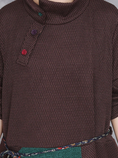 Women Autumn Colorblock Half Turtleneck Knit Dress QU011 BUYKUD