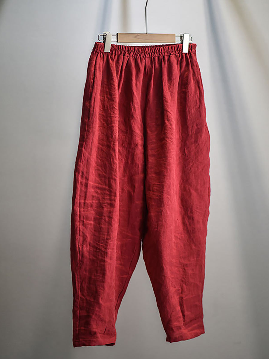 Women Vintage Spring Linen Solid Harem Pants FD040 QTMM