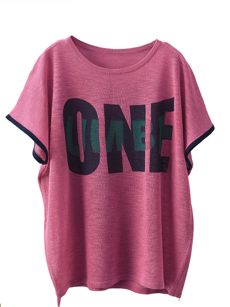 Women Summer Letter Printing Knitted Loose Shirt OP1049 BUYKUD