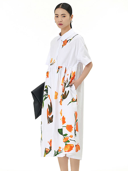 Women Casual Summer Flower Loose Cotton Dress XX1041 Ada Fashion