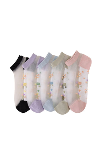 5 Pairs Women Summer Jacquard Thin Socks OO1033 BUYKUD