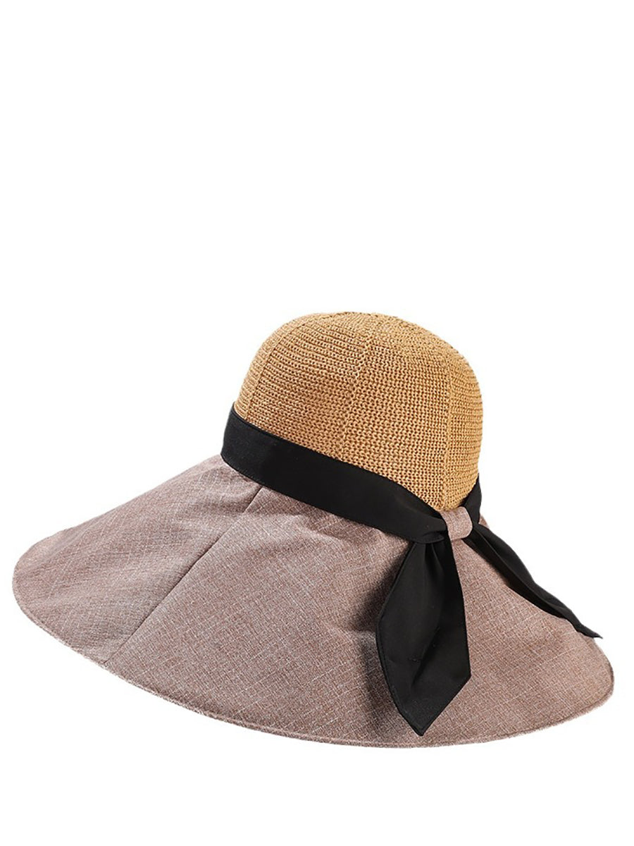 Women Summer Travel Large Brim Sunproof Spliced Hat QW1036 Ada Fashion