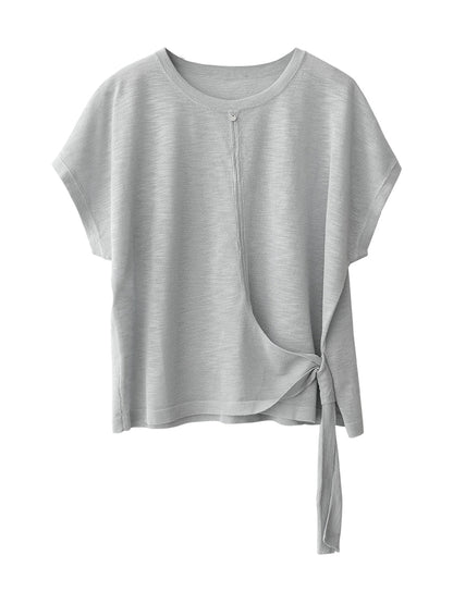 Women Summer Artsy Strap O-Neck Solid Shirt CX005 BUYKUD