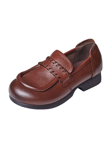 Women Vintage Genuine Solid Leather Low Heel Shoes BA1055 Genistyle Shop