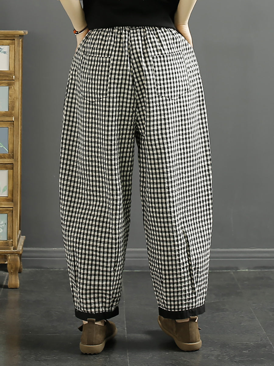 Women Vintage Plaid Summer Cotton Harem Pants QW1044 Ada Fashion