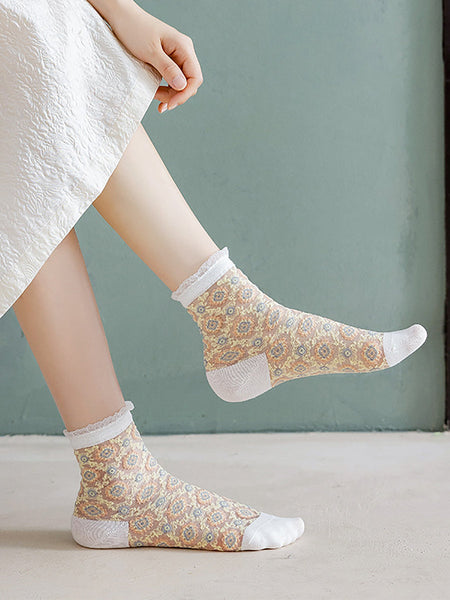 5 Pairs Women Flower Jacquard Lace Socks AS1010 Ada Fashion