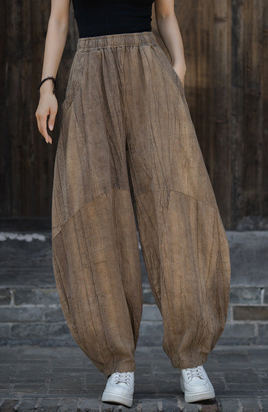 Women Vintage Autumn Solid Loose Ramie Bloomers AK1050 Genistyle Shop