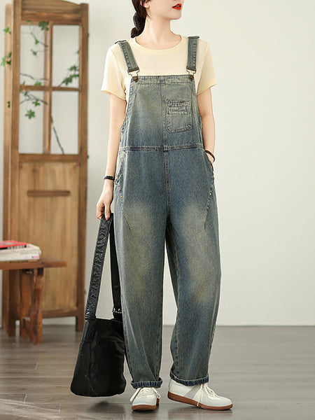 Color Straight Women Pure Denim Jumpsuits Casual Summer FashionChic