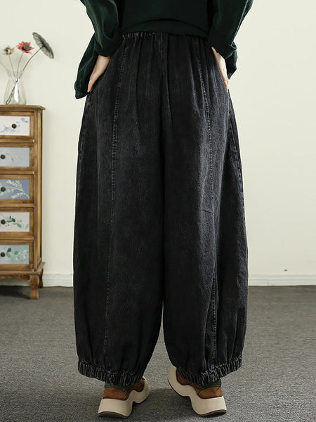 Women Autumn Patch Spliced Denim Harem Pants AI1053 BUYKUD