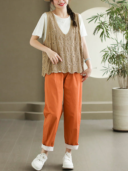Women Artsy Knitted Cutout V-Neck Vest AS1046 Ada Fashion