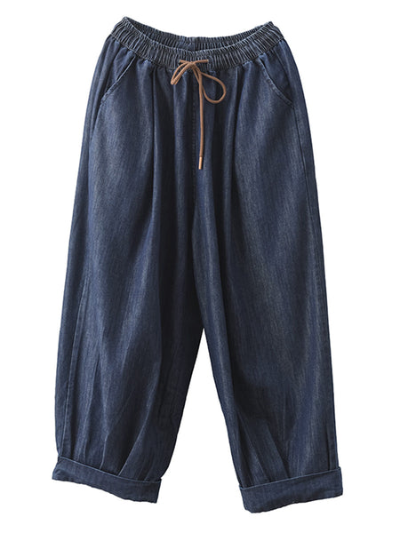 Women Summer Casual Solid Denim Loose Harem Pants FD003 ZMMM