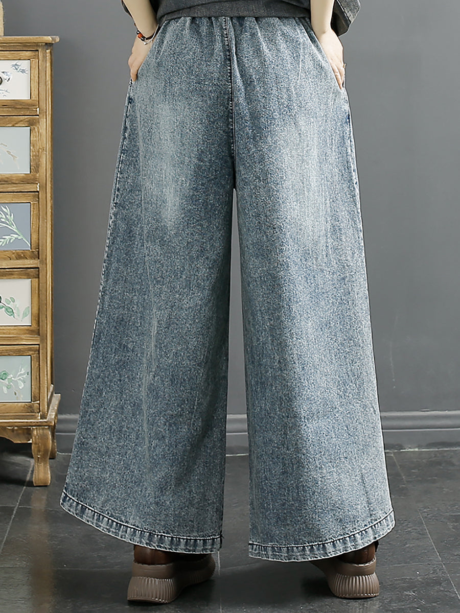 Women Summer Vintage Embroidery Denim Wide-leg Pants AA1039 Ada Fashion