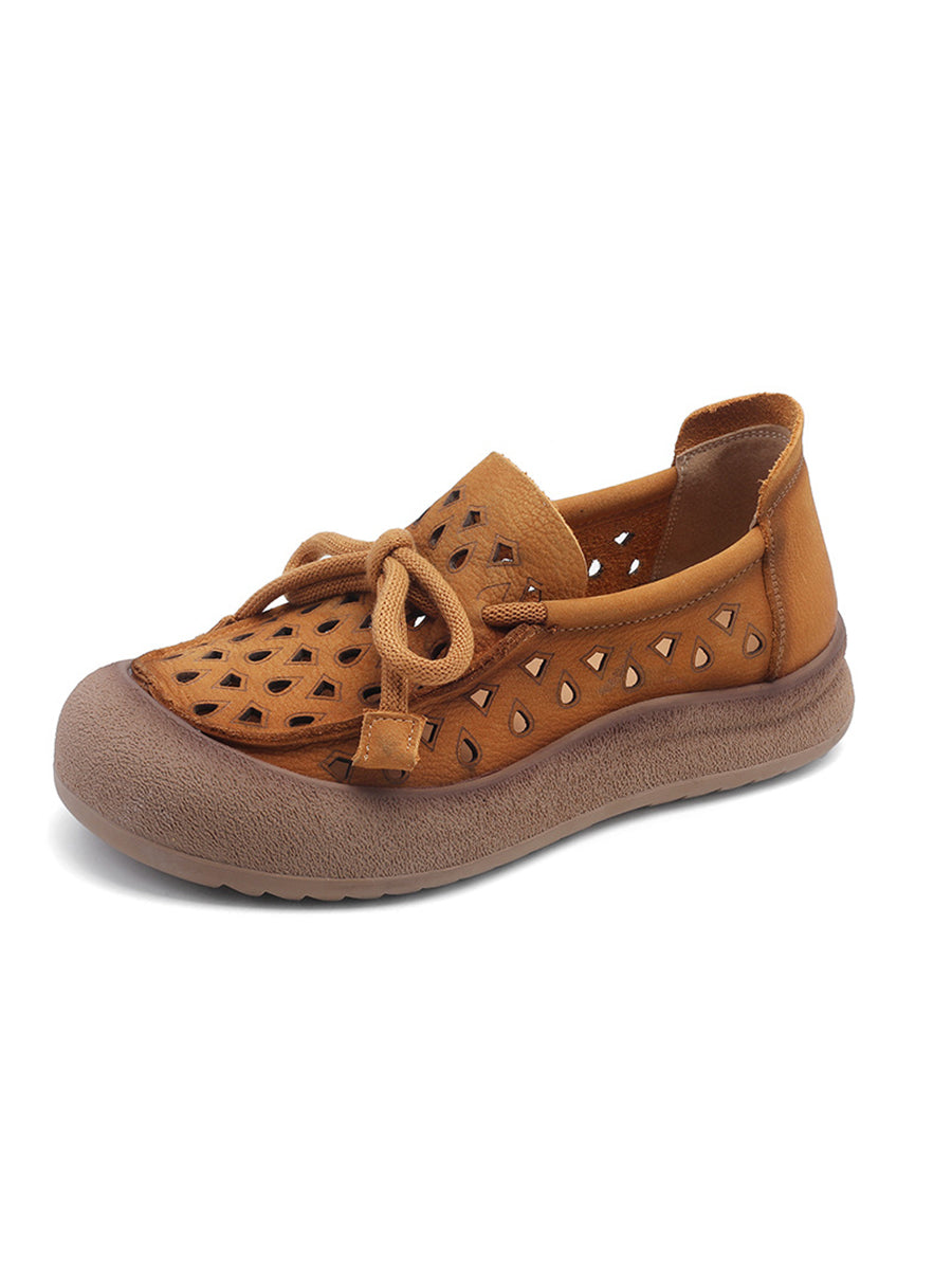 Genuine Shoes Hollow Out Summer Leather Flat Women FashionChic