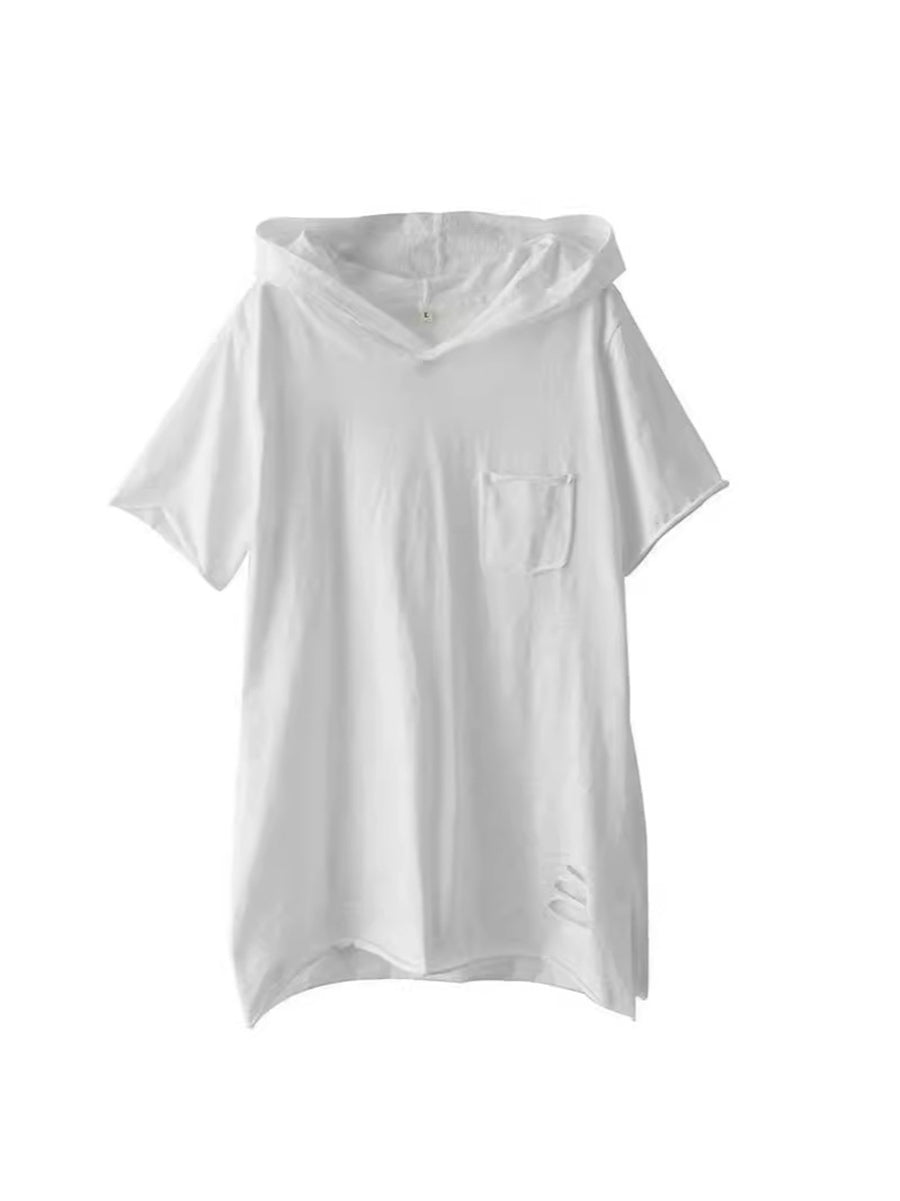 Women Summer Solid Hooded Casual Cotton Shirts SC1004 Ada Fashion