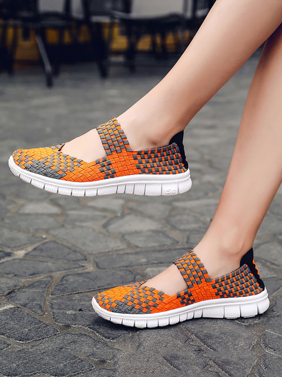 Women Summer Casual Colorblock Weave Flat Shoes RR1017 SADAF