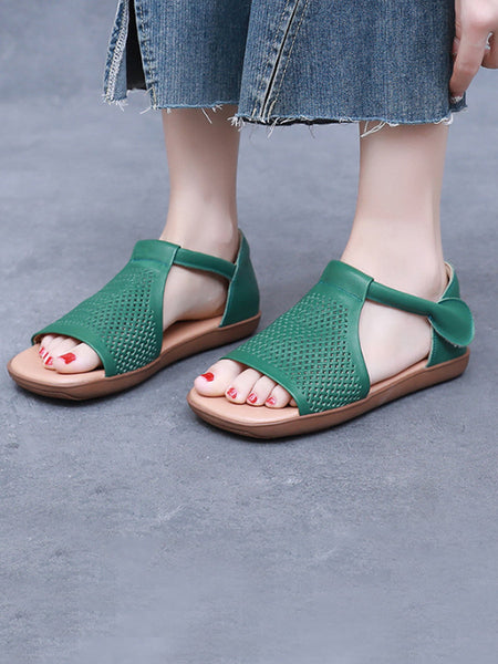 Sandals Leather Flat Hollow Summer Out Casua Women FashionChic