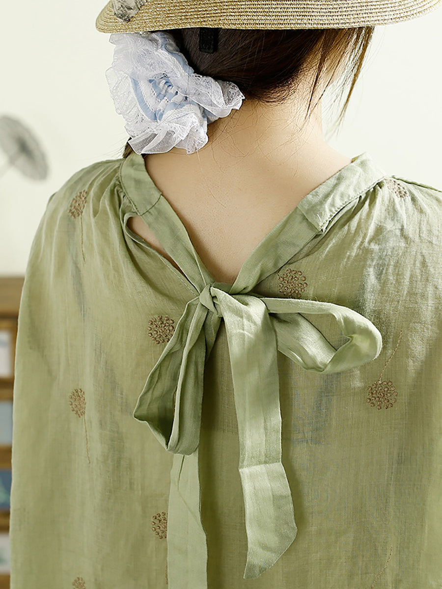 Women Summer Artsy Embroidery Stand Collar Ramie Vest HH021 LPP