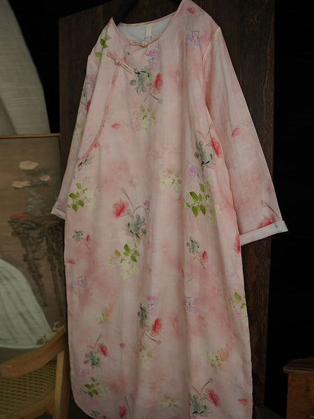 Women Artsy Floral Summer Ramie Dual-Layer Dress PA1014 Ada Fashion