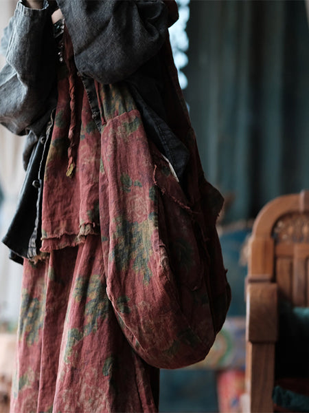 Women Retro Floral Spliced Linen Shoulder Bag AI1011 JSHY