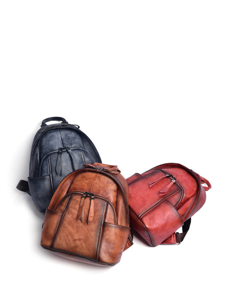 Women Retro Leather Zipper Large Capacity Backpack AH1079 AMRMY