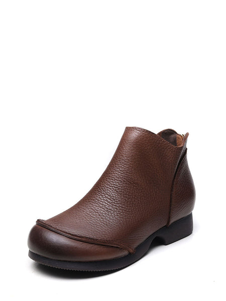 Women Elegant Solid Leather Spliced Low Heel Boots WG025 HWJPJ