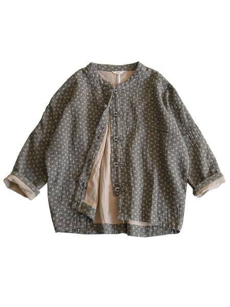 Women Ethnic Autumn Floral Button-up Cotton Coat AS1036 MH