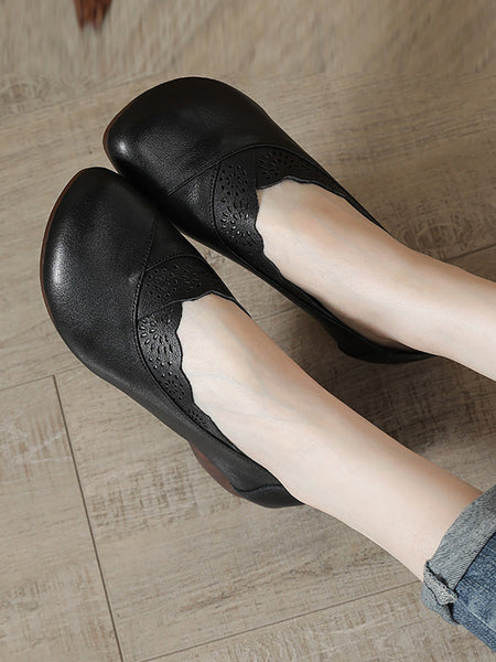 Women Artsy Solid Soft Leather Spliced Low Heel Shoes RR1048 BC