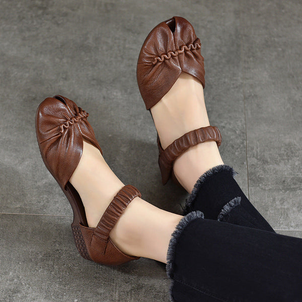Women Summer Solid Artsy Leather Low-Heel Shoes UI1021 Ada Fashion