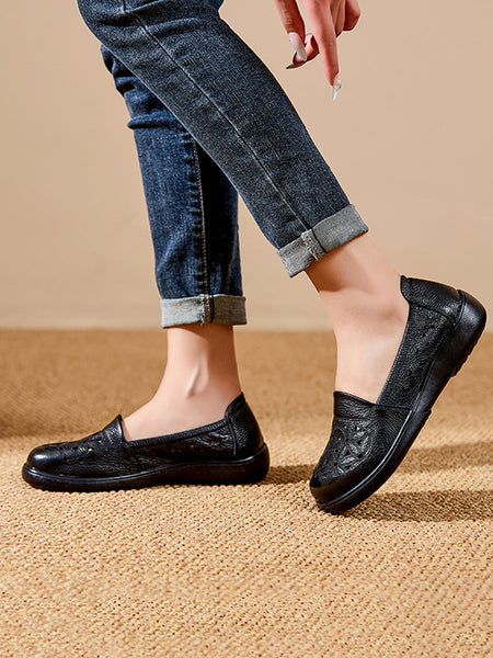 Leather Mid Shoes Flower Summer Women Soft Heel FashionChic