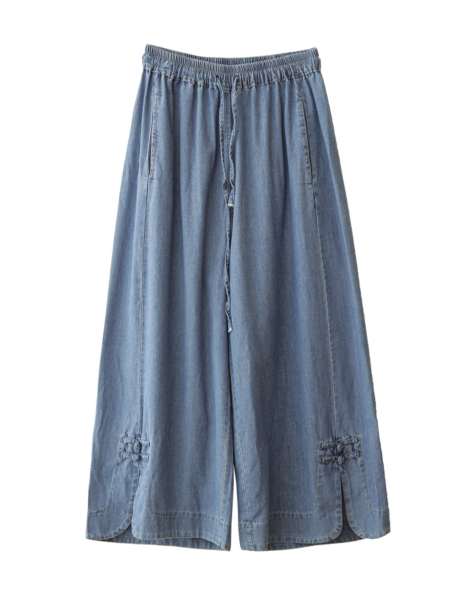 Women Summer Vintage Buckle Wide-leg Denim Pants CX031 DYL