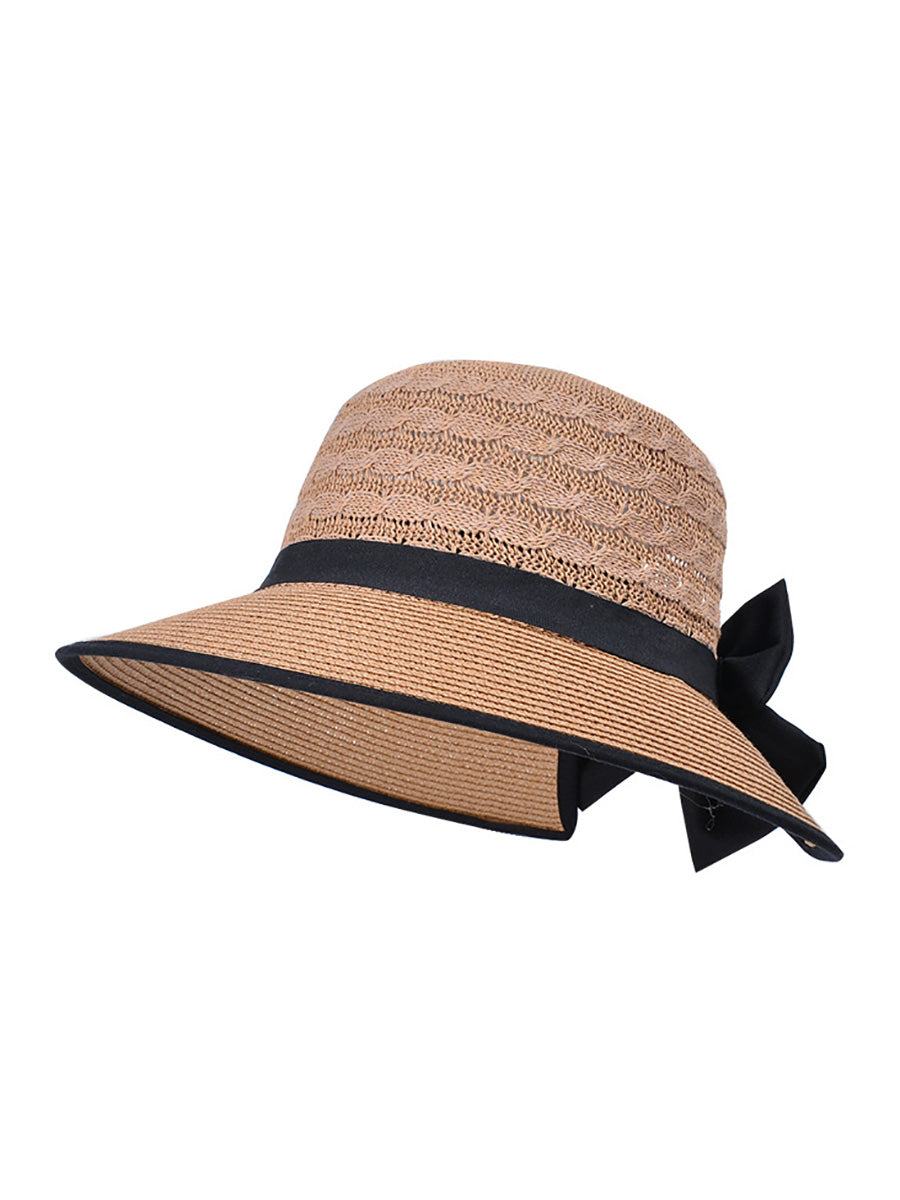 Women Summer Casual Straw Weave Bowknot Sunproof Hat CC038 BUYKUD