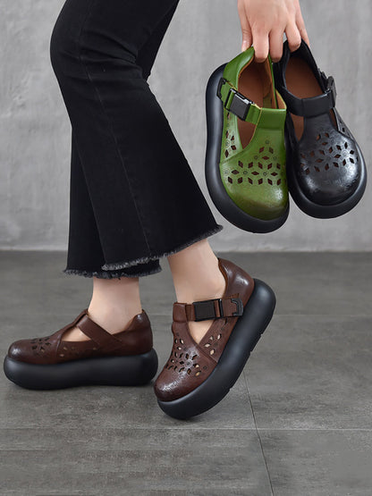 Out Hollow Casual Leather Women Genuine Shoes Summer Platform FashionChic