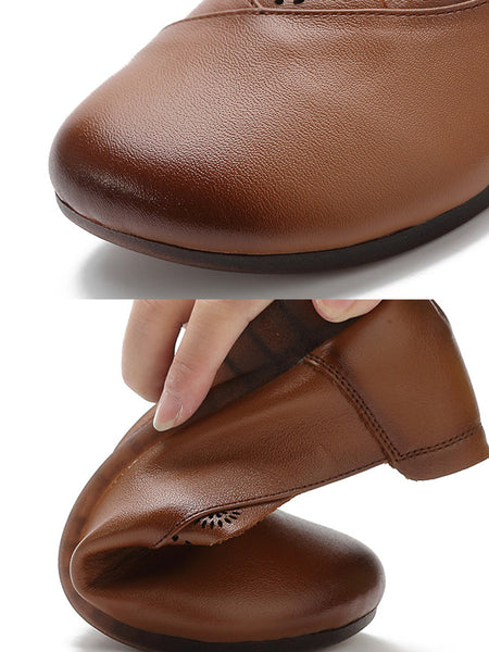 Women Artsy Solid Soft Leather Spliced Low Heel Shoes RR1048 BC