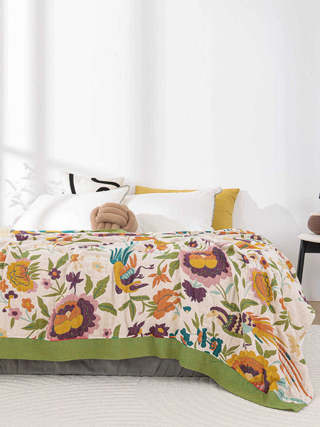 Multi-layer Cotton Flower Jacquard Bedcover Sofa Blanket FD026 BUYKUD