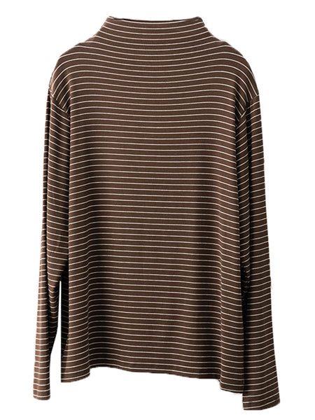 Women Autumn Casual Stripe Half Turtleneck Blouse AI1064 ZMMM