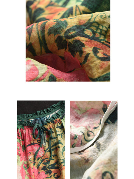 Women Summer Artsy Print Strap Loose Linen Shirt HH046 JLFZ