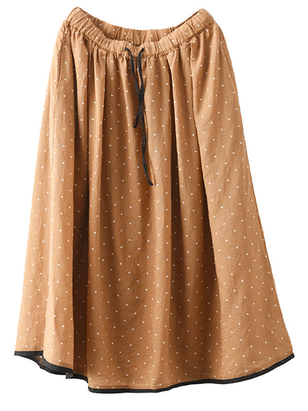 Women Summer Artsy Dot Loose Ramie Skirt PP1047 BUYKUD