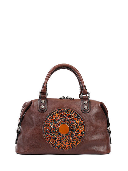 Women Leather Flower Spliced Capacity Hand Bag Shoulder Bag AX1007 Genistyle Shop