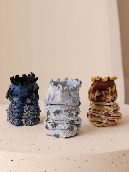 3 Pairs Women Autumn Flower Jacquard Colorblock Socks AH1023 BUYKUD