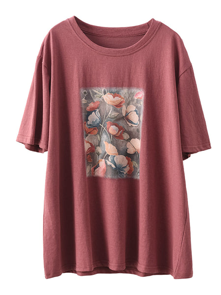 Women Summer Casual Flower Spliced Cotton Shirt CC031 JPFS