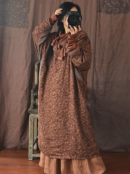 Women Autumn Vintage Floral Spliced Frog Loose Dress AI1042 QYMM