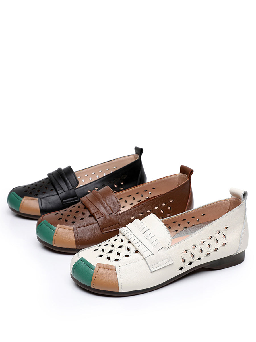 Women Summer Leather Colorblock Cutout Flat Shoes UI1030 Ada Fashion